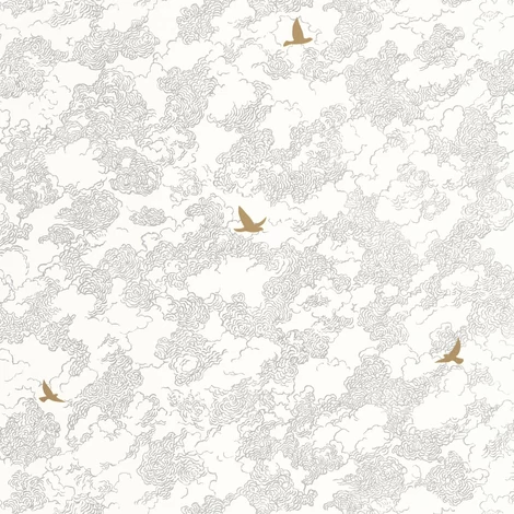 Caselio Elegáns fekete-fehér madár mintás vlies tapéta Golden Flight Noir 53 cm X 10 m