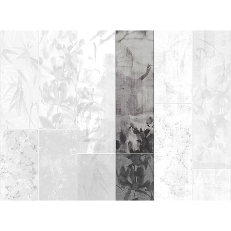 JV Japán nő virágokkal szürke vinyl poszter tapéta Sumi Anthracite 68 cm X 3 m