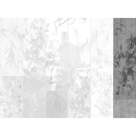 JV Japán nő virágokkal szürke vinyl poszter tapéta Sumi Anthracite 68 cm X 3 m