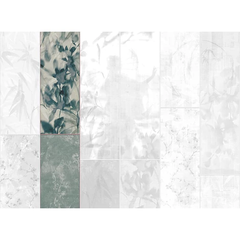 JV Japán nő virágokkal kék vinyl poszter tapéta Sumi Teal 68 cm X 3 m