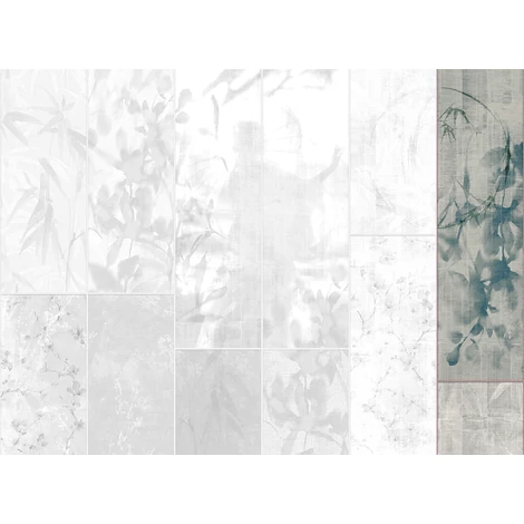 JV Japán nő virágokkal kék vinyl poszter tapéta Sumi Teal 68 cm X 3 m