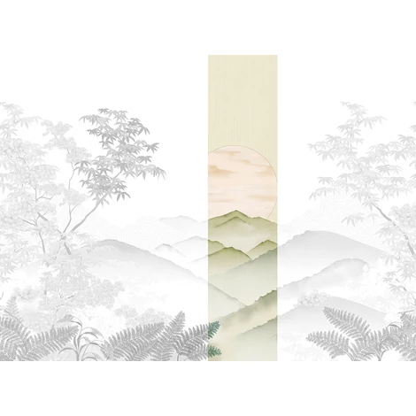 JV Napnyugta japánkertben zöld vinyl tapéta Invermere Green 68 cm X 3 m