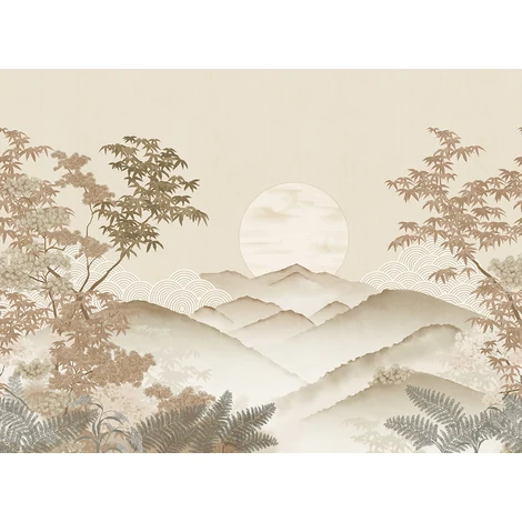 JV Napnyugta japánkertben bézs vinyl tapéta Invermere Beige 400 cm X 3 m