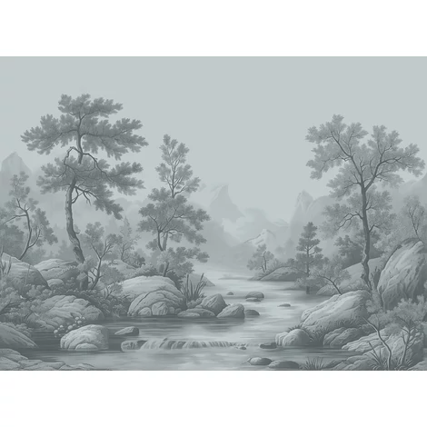 JV Patak az erdőben szürke vinyl poszter tapéta Arcadia B&W 400 cm X 3 m