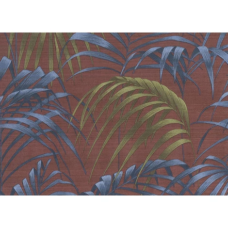 JV Pálmaleveles egzotikus bordó-kék vinyl tapéta Fern Red 100 cm X 10 m