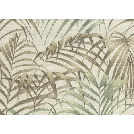 JV Pálmaleveles egzotikus bézs-zöld-arany vinyl tapéta Fern Beige 100 cm X 10 m