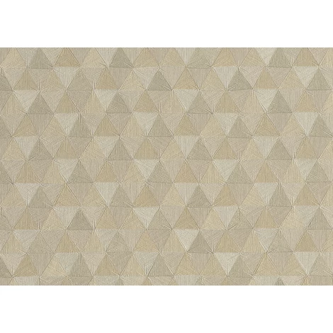 JV Háromszög mintás indiai stílusú bézs-arany vinyl tapéta Triangles Tropicales Beige/Gold 100 cm X 10 m