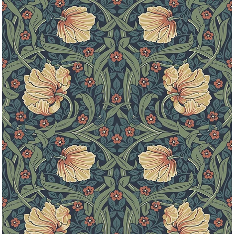 KT-Exclusive Klasszikus virágindás sötétkék vlies tapéta British Heritage Dark Blue 52 cm X 10 m