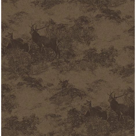 KT-Exclusive Tájkép szarvasokkal barna vlies tapéta Sauvage Dark Brown 52 cm X 10 m