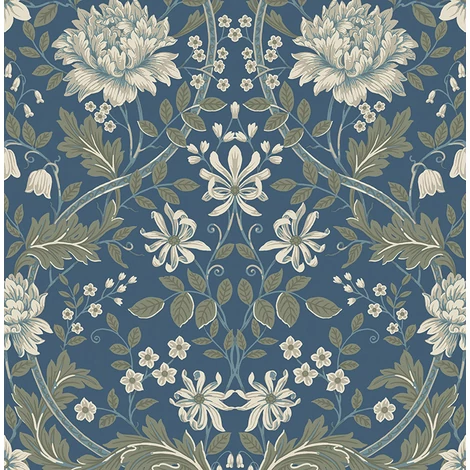 KT-Exclusive Szecessziós stílusú virágos kék vlies tapéta British Heritage Blue 52 cm X 10 m