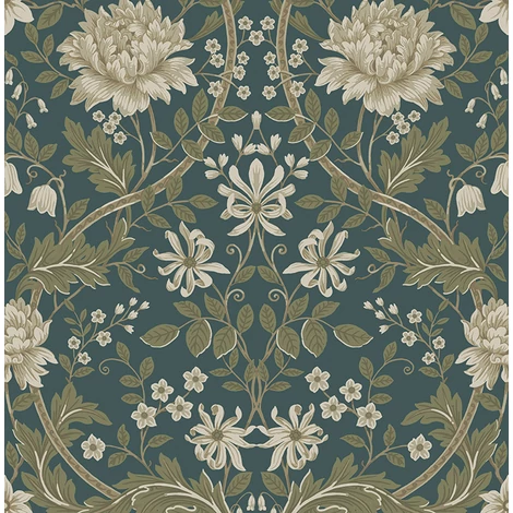 KT-Exclusive Szecessziós stílusú virágos sötétzöld vlies tapéta British Heritage Dark Green 52 cm X 10 m