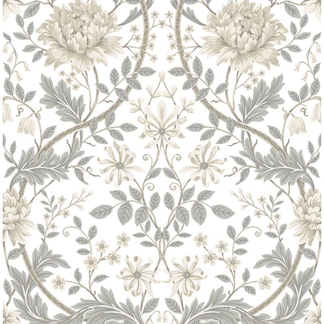 KT-Exclusive Szecessziós stílusú virágos fehér-bézs vlies tapéta British Heritage White 52 cm X 10 m