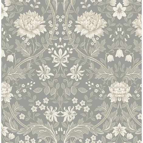 KT-Exclusive Szecessziós stílusú virágos szürke vlies tapéta British Heritage Gray 52 cm X 10 m