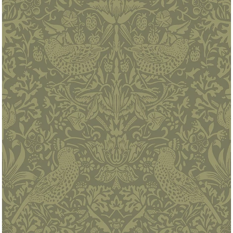 KT-Exclusive Madaras szecessziós stílusú olivazöld vlies tapéta British Heritage Olive 52 cm X 10 m