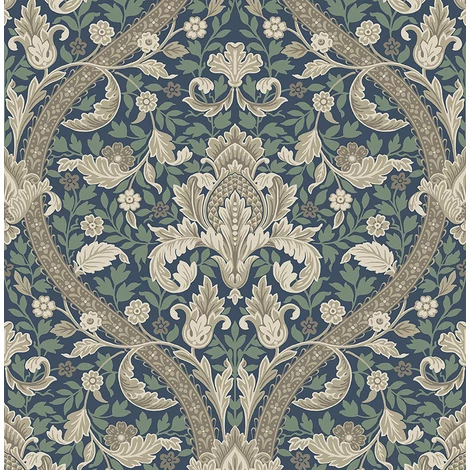 KT-Exclusive Art nouveau stílusú elegáns sötétkék-bézs vlies tapéta British Heritage Dark Blue 52 cm X 10 m