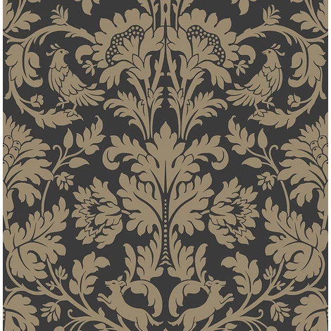 KT-Exclusive Art nouveau stílusú elegáns fekete vlies tapéta British Heritage Black 52 cm X 10 m