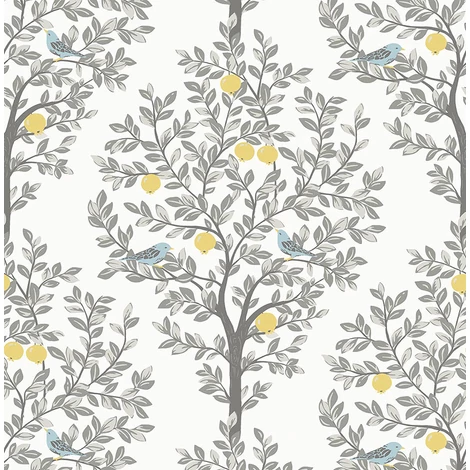 KT-Exclusive Almafa madarakkal szürke-sárga vlies tapéta British Heritage Gray-Yellow 52 cm X 10 m