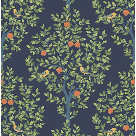 KT-Exclusive Almafa madarakkal sötétkék-zöld vlies tapéta British Heritage Blue-Green 52 cm X 10 m