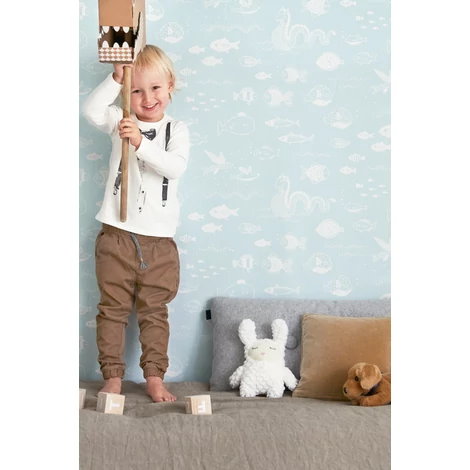 Majvillan Halacskás kék vlies gyerek tapéta The Big Blue Dusty Turquoise 53 cm X 10 m