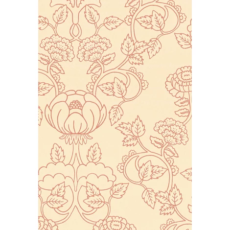 Virágos bézs vlies tapéta piros mintával Majvillan Cheri Spritz Soft Cranberry Red 53 cm X 10 m