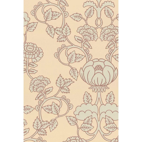 Virágos bézs vlies tapéta menta mintával Majvillan Cheri Spritz Minty Breeze Beige 53 cm X 10 m