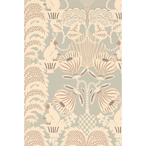Majvillan Art deco stílusú majom mintás bézs-zöld vlies tapéta Hello Monkey Pale Sage Green 53 cm X 10 m