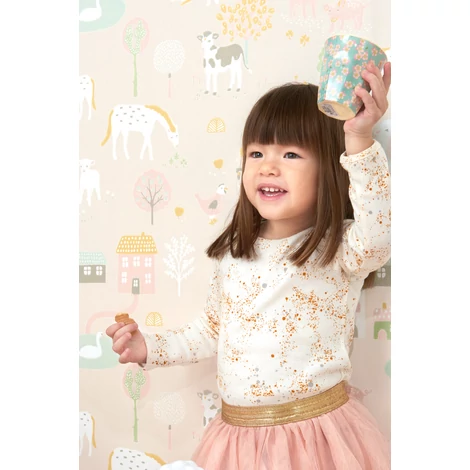 Majvillan Állatok a farmon rózsaszín vlies gyerek tapéta My Farm Soft Pink 53 cm X 10 m