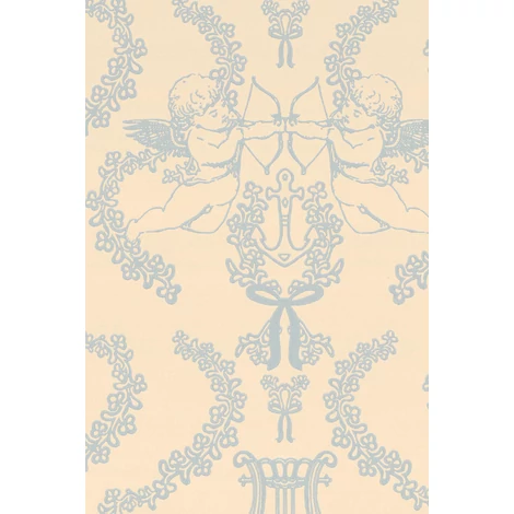 Majvillan Vintage stílusú kék-sárga vlies tapéta angyalokkal Flame Of Love Heavenly Blue 53 cm X 10 m