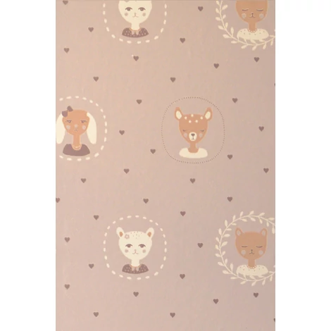 Majvillan Szivecskés állatmintás lila vlies gyerek tapéta Hearts Dusty Warm Lilac 53 cm X 10 m