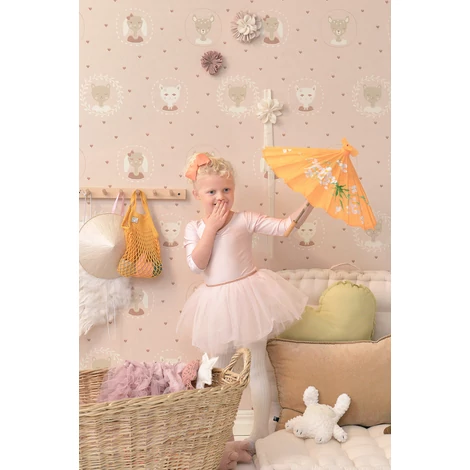 Majvillan Szivecskés állatmintás rózsaszín vlies gyerek tapéta Hearts Dusty Warm Pink 53 cm X 10 m