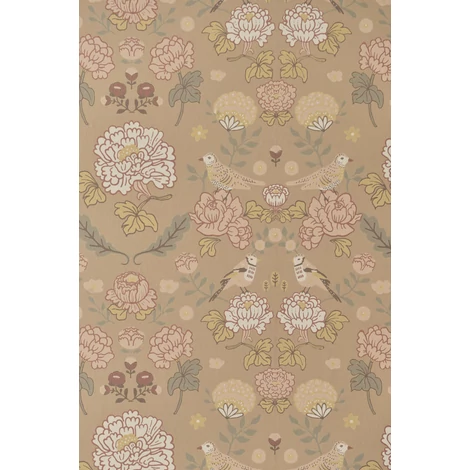 Majvillan Skandináv virágmintás bézs vlies tapéta madarakkal June Honey Beige 53 cm X 10 m