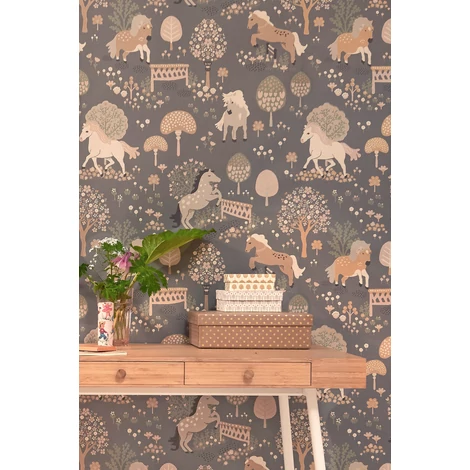 Majvillan Vidám pónis szürke vlies gyerek tapéta My Sweet Stone Grey 53 cm X 10 m