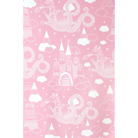 Majvillan Sárkányok és kastályok rózsaszín vlies gyerek tapéta Dragon Sky Light Blue tapéta 53 cm X 10 m