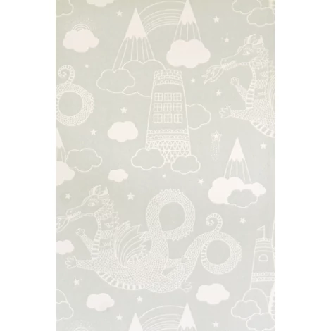 Majvillan Sárkányok és kastályok szürke vlies gyerek tapéta Dragon Sky Grey tapéta 53 cm X 10 m