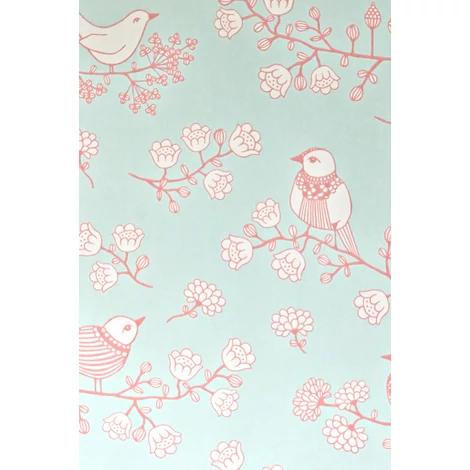 Majvillan Madarak virágzó fákon türkiz vlies gyerek tapéta Sugar Tree Turquoise 53 cm X 10 m