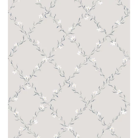 Sandberg Virágos rácsos klasszikus szürke vlies tapéta Ewa Gray 53 cm X 10 m