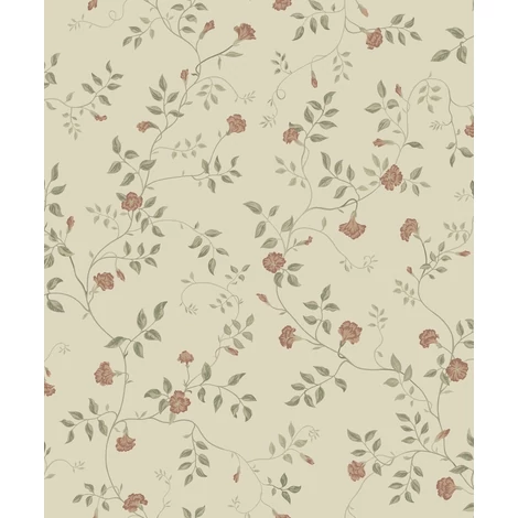 Sandberg Apró virágos romantikus zöld-piros vlies tapéta Henny Ginseng 53 cm X 10 m