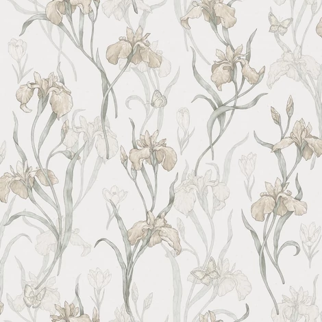 Sandberg Írisz mintás zöld-bézs vlies tapéta Iris Powder Pink 53 cm X 10 m