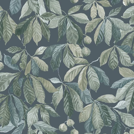 Sandberg Levélmintás modern sötétkék vlies tapéta Kersti Indigo 53 cm X 10 m