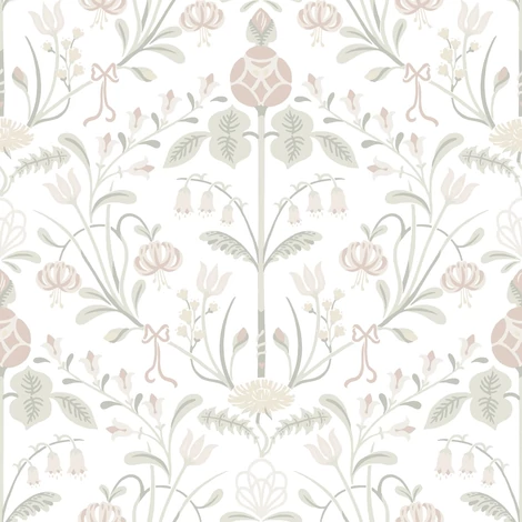 Sandberg Art nouveau stílusú pasztell rózsaszín vlies tapéta Till Carl Powder Pink 53 cm X 10 m