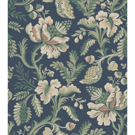 Sandberg Klasszikus virágos kék vlies tapéta Daphne Midnight Blue 53 cm X 10 m