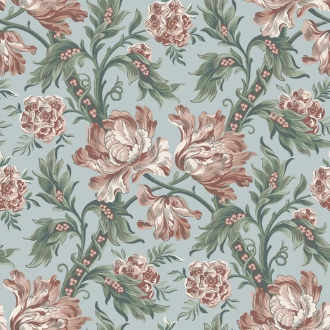 Sandberg Reneszánsz virágos kék vlies tapéta Amelia Sky Blue 53 cm X 10 m