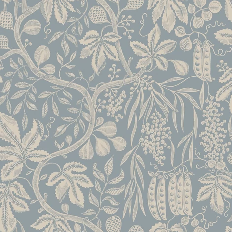 Sandberg Vintage fügefás kék vlies tapéta Fig Garden Misty Blue 53 cm X 10 m