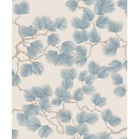Sandberg Fenyő mintás modern kék-bézs vlies tapéta Pine Misty Blue 53 cm X 10 m