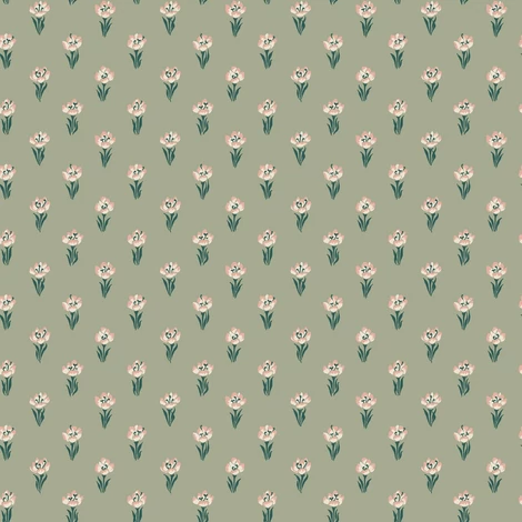 Sandberg Skandináv apró virágos zöld vlies tapéta Betty Green 53 cm X 10 m