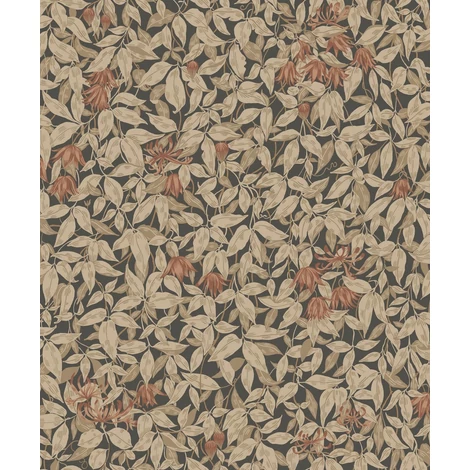 Sandberg Klematisz mintás vintage bordó-fekete vlies tapéta Linnea Charcoal 53 cm X 10 m