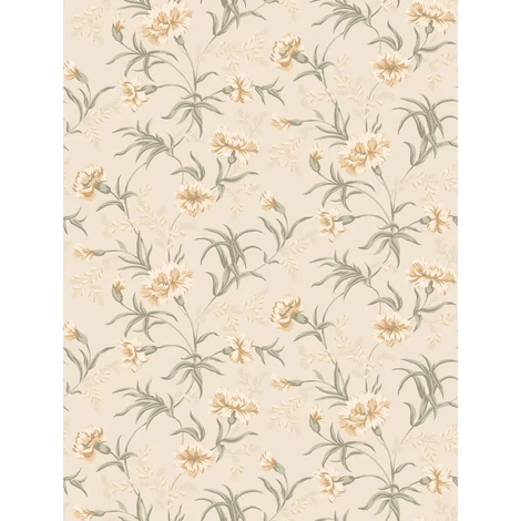 Sandberg Szegfű mintás skandináv zöld-bézs vlies tapéta Emilie Honey 53 cm X 10 m