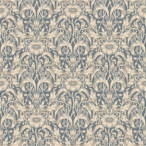 Sandberg Klasszikus virágmintás kék vlies tapéta Emil Indigo Blue 53 cm X 10 m