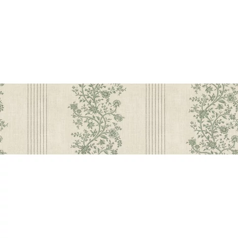 Sandberg Virágfüzéres vintage csíkos zöld vlies tapéta Natalie Green 53 cm X 10 m