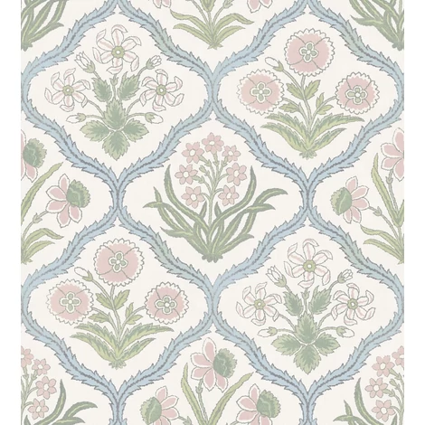 Sandberg Skandináv botanikai mintás zöld-rózsaszín vlies tapéta Rosa Blue 50 cm X 10 m